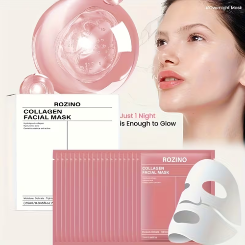 Facial masks for sensitive skin, suitable for all skin types: hypoallergenic collagen sheet mask, moisturizing and formaldehyde-free, for nighttime use.